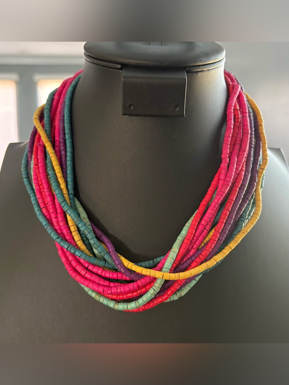 Vintage Coastal Multi-Strand Beaded Necklace | Beachy Statement | Shell Clasp